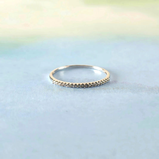 14K Minimal White Sparkle Gold Band Ring