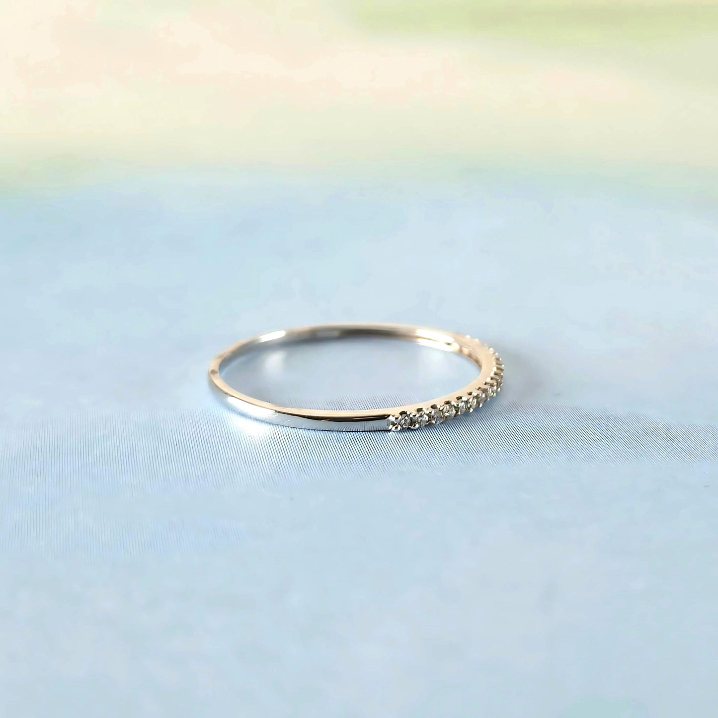 14K Minimal White Sparkle Gold Band Ring