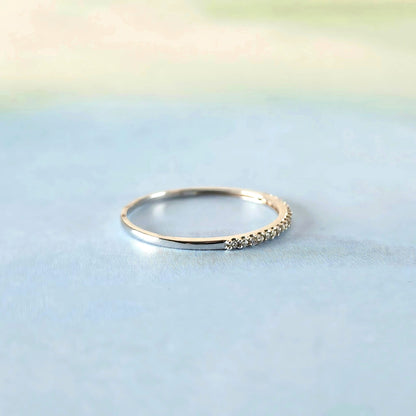 14K Minimal White Sparkle Gold Band Ring